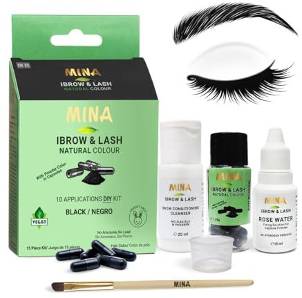 Mina ibrow & Lash Black | Long Lasting (Stay upto 6 week) Natural Spot coloring and Hair Tinting Powder in Capsule, Water and Smudge Proof | No Ammonia, No Lead with Up to 10 Applications