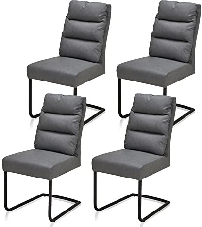 smart 4er Set Esszimmerstühle Mikrofaser Wildlederoptik Grau | Metallgestell pulverbeschichtet, Freischwinger, Küchenstuhl, Wohnzimmerstuhl, Polsterstuhl mit Schaumstoffpolsterung, für Büro