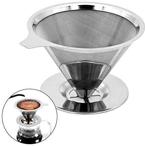 AIYONG Filtro de Café Permanente, Filtro de Café, Reutilizable Cono Café Goteo Sin Papeles, Filtros Cafetera de Acero Inoxidable de Malla Doble Verter Sobre Cafetera para 1-2 Tazas de Café