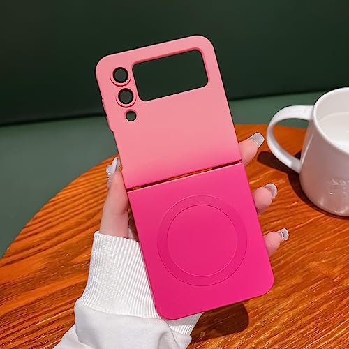 UEEBAI Cover Magnetica per Samsung Galaxy Z Flip 3 5G, Custodia in Silicone Compatibile con MagSafing Ricarica Wireless, Telefono Custodia Antiurto AntiGraffio con Protezione Fotocamera - Rosa Rossa