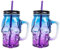 Glas Totenkopf Blau Pink Fade Einmachgläser Cocktailgläser Becher Becher 450 ml mit Henkel, Deckel und Strohhalme – 2 Gläser