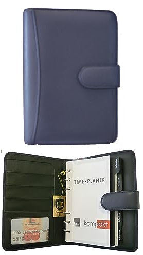 Timeplaner A6 Business neuster Kalender 1Woche 2Seiten echtes Leder dunkelblau 13,5x19,3x4 cm