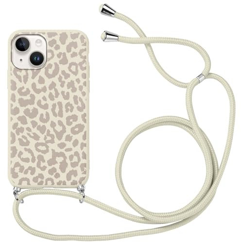 Yoedge Handykette Handyhülle für iPhone 15 Hülle mit Band 6,1, Weich Dünn Silikon TPU Stoßfest Schutzhülle mit Kordel zum Umhängen, Mädchen Aesthetic Design Necklace Case für iPhone 15, Leopard