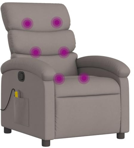 vidaXL Massagesessel, Sessel Verstellbare Rückenlehne, Fernsehsessel Relaxsessel mit Vibrationsfunktion, Liegesessel Polstersessel Ruhesessel, Taupe Stoff