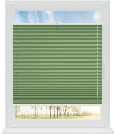 RENA Plissee ohne Bohren Rollos für Fenster | Faltrollos für Fenster & Tür | Plisseerollo nach Maß Verdunkelung | Fenster Rollos für Innen | Jalousie Grün 90x140 cm