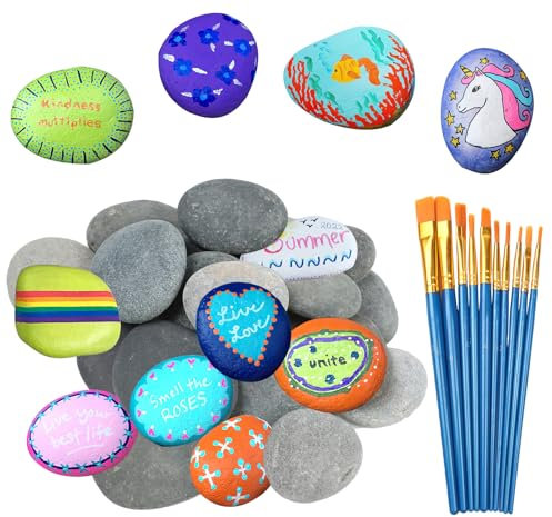 JOLIGAEA 20 Stück Flache Steine zum Bemalen, 4-6cm Flache Kieselsteine zum Basteln, Glatte Kieselsteine zum Bemalen, Kies Dekosteine Naturstein für Bunte Malerei & Dekoration