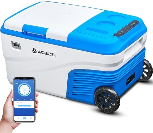 AAOBOSI Kompressor Kühlbox 25L,Auto Kühlbox 20°C bis -20°C, Elektrische Kühlbox mit APP Steuerung, 12/24V DC &100-240V AC Kühlbox für Auto, Camping, Lkw, Boot, Wohnmobil, Reisemobil und Steckdose
