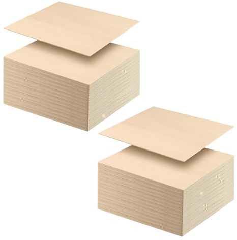 JIAYUET 80 PCS 10x10cm Square Blank Basswood Wood Sheets, 2mm Thick Unfinished Thin Plywood Board for Craft DIY Painting