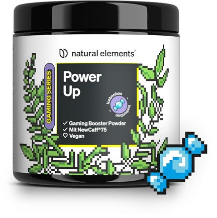 Power Up Icebonbon – Gaming Booster, Energy Drink Pulver mit Koffein, NewCaff75, B-Vitaminen, Vitamin C, L-Tyrosin, Ginkgo- und Grüntee-Extrakt – 40 Drinks – vegan, hochdosiert, mit Stevia