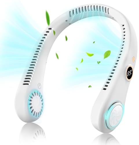 Ventilador de Cuello, Ventilador Portátil de Cuello, USB Portatil Pequeño Ventilador Cuello,Mini Ventilador de Cuello Colgante Sin Hojas con 5 Velocidades para Viajes Deporte Oficina Hogar (Blanco)