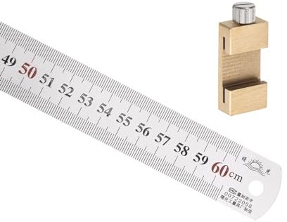 Kozelo Edelstahl-Lineal - [60cm/24 Zoll] Doppelseitiges Messwerkzeug mit 30mm Anreißblock für den Einsatz in der Architektur | Goldfarben