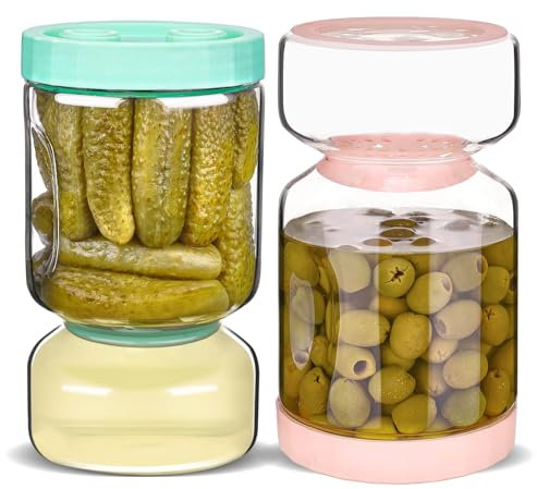 ZENS Pickle Jar with Strainer, 2 Pack 1500 ml Glass Flip Pickle Jar for Pickle Juice Separator, Pickling Jars Gherkin Jar Hourglass Pickle Container Airtight for Olive Pickles, Gifts for Mom
