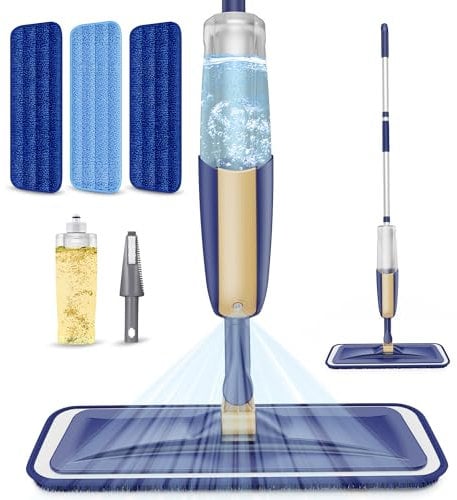 Spray Wet Mops with 3x Washable Reusable Pads For Hard Floors - MEXERRIS Microfiber Floor Mop With Sprayer Wet Dry Mop With Refillable Bottle for Hardwood Laminate Tile Wood Commercial Home Use