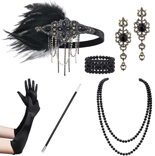 BABEYOND 1920s Accessoires Set Damen Gatsby Kostüm Zubehör Set inklusive Stirnband Halskette Handschuhe