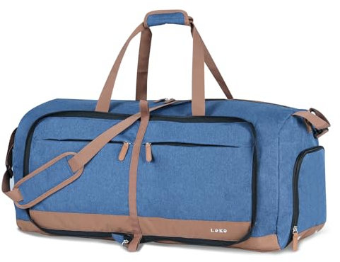 Lekesky Reisetasche für Damen, Übernachtungstasche, Wochenendtasche, Sporttasche, Turnbeutel mit Schuhfach, faltbare Reisetasche, blau, 80L, 80 l Seesack