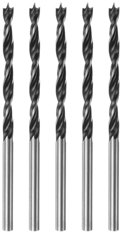 sourcing map 5pcs Brad Point Drill Bits 3.5mm(9/64) Dia Straight Steel Round Shank Drill Metric Brad Point 1.4 Drilling Depth Spiral Twist Drill Bits for Carpenter Woodworking Plastic Rubber