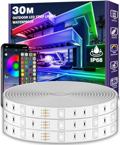 LETIANPAI Outdoor LED Strip Lights 30m Waterproof,BalconyExterior Led Rope Lights for DeckMusic Sync RGB IP65 Outside Led Light Strips Waterproof with App and Remote