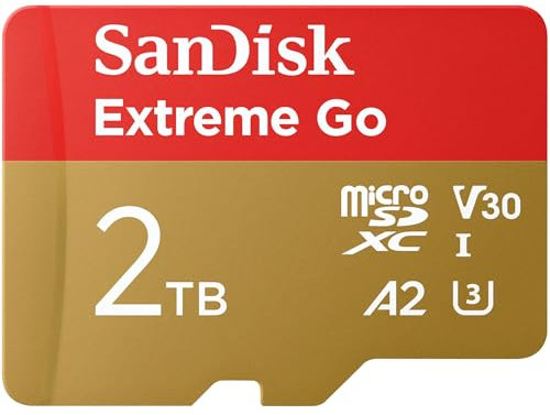 SanDisk 2 To Extreme Go Carte MicroSDXC + Adaptateur SD (pour Android Smartphone, Tablette, Action Cams, Drones, UHS-I, jusqu'à 200 MB/s, 5K, 4K UHD, Rescue Pro Deluxe, V30, Class 10, U3) pour Amazon