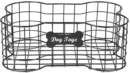 Indestructible Metal Dog Toy Basket - Bone Shape Pet Storage Bin - Stylish Toy Box Organizer-Dog Ttoy Box for Dog Toys, Leashes, Blankets, and Accessories - Durable and Decorative Pet Toy Storage