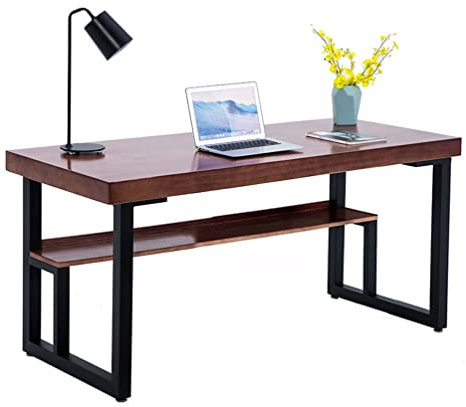 Computertisch im Industrie-Stil, massives Altholz, mit Trennwänden und Metallbeinen, Braun, Luxus-Büromöbel