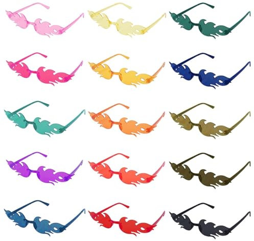 Minnhua 15 Stück Flammen Sonnenbrille Sonnenbrille Flammen Brille Festival Sonnenbrille Rave Lustige Sonnenbrillen Party Sonnenbrillen Hippie Brille Partybrillen Feuer-Sonnenbrillen Bunte Brillen
