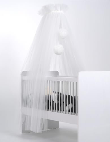 Baby Fancyroom Ciel de lit de bébé en tulle, lit d'appoint, moustiquaire, 165 cm de long, avec pompons, taupe (écru)