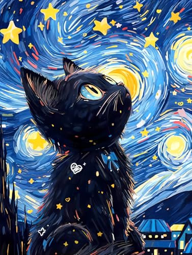 jieyisier Diamond Painting Erwachsene Set,Diamant Painting Bilder,Sternenhimmel Katze Diamond Painting Set für Erwachsene für Anfänger Zuhause Wanddekoration 12x16 Zoll