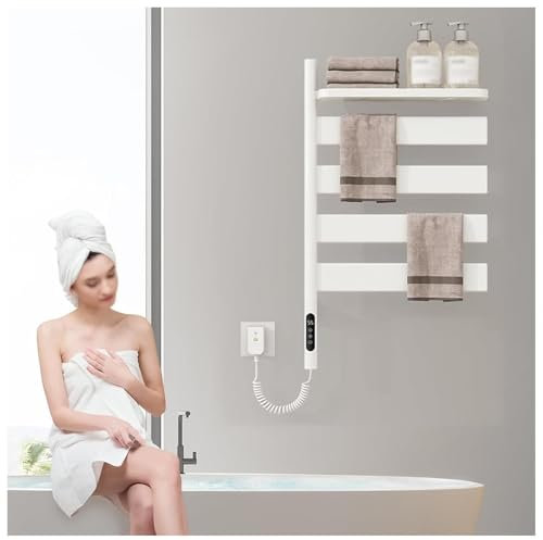 Toallero Calefactado, Calentador De Toallas para Baño 135 W, Orientable 180 con Pantalla LED, Control táctil, Temporizador, Radiador Toallero Electrico Bajo Consumo,White