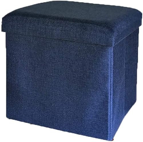 DDKYHU Footstool Storage Pouf, Cubic Footstools, Folding Storage Boxes Footstool Footstool, Linen Folding Storage Pouffe - Side Table with Coffee Table Tray (Navy Blue)