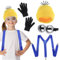 Gxhong Halloween Gelbe Kostüme Erwachsene, 4Pcs Erwachsene Cosplay Kostüm Zubehör mit Brille Schwarze Handschuhe Mütze Riemen, für Damen Herren Kinder Halloween Karneval Film Gelbe Kostüm