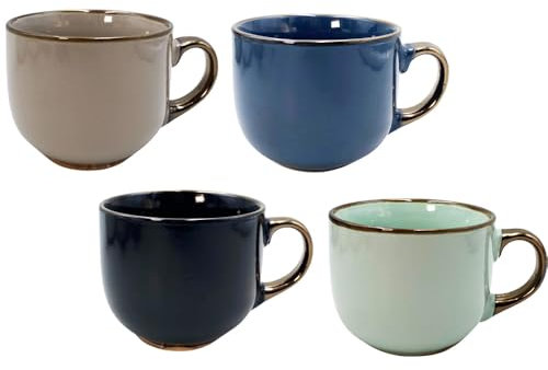 PALUPLUS Set 4 Tazze da Colazione in Porcellana Multicolor con Dettagli color Oro, Capacità 500 ml, Tazze Mug con manico, Lavabili in Lavastoviglie, adatte per Microonde, Thè, Tisane, Latte -631F3,5