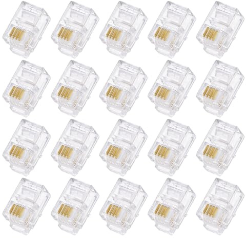 QUARKZMAN Telefonmodularstecker Männlich RJ9/RJ10/RJ22 Anschlüsse, Kupferkern 4P4C Flachkabel Buchsenadapter Klar 20 Stück
