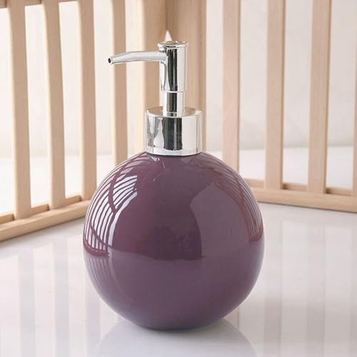 Ceramic Soap Dispenser for Bathroom Kitchen Shower Round Ball Shaped Decorative Modern Minimalist Refillable Hand Lotion Pump Bottle for Liquid Soap Shampoo Lotions Purple