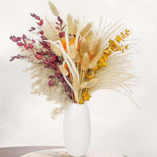Aufisi Fleurs Séchées Décoration Pampas (64 pièces) – Bouquet Naturel pour Table à Manger, Salon | Décoration de Table Style Boho | Décoration d'Intérieur Durable