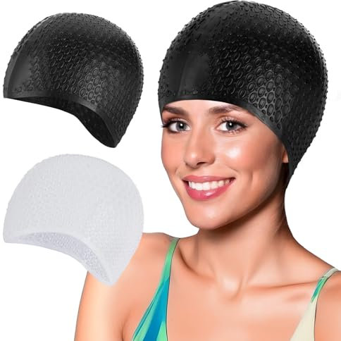 AOZUO Lot de 2 Bonnets et Bain en Silicone Unisexes pour Adultes, Antidérapants pour Cheveux Longs, Imperméables pour Garder Les Cheveux au Sec