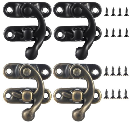 Mabor 4 Set Small Hasp Latches Antique Black Clasp Latch Hook Lock with Mounting Screws for Jewelry Box Cabinet Toolbox Suitcase, Right