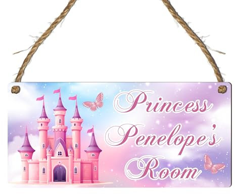 Custom Girls Room Name Plaque | Personalised Kids Bedroom Sign | Fairies Rainbows Unicorns Princess Castle Bedroom Décor | Wooden Hanging Decoration (Castle)