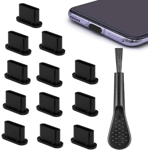 CHDZSW Lot de 12 bouchons anti-poussière USB C avec brosse de nettoyage en silicone pour prise de charge de type C - Accessoires pour smartphone - Pour iPhone Google Samsung Galaxy Xiaomi Motorola