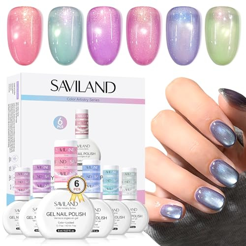 SAVILAND Color Artistry Cat Eye Gel Nagellack: Kristallglänzender Magnet Gelnagellack in Aurora Pink Blau Lila Traum Cateye Gel Lack Set 6 Farben mit Magnetstift DIY Geschenke für Frauen Magnet