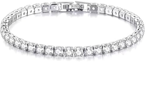 Platinum Plated | Rose-Gold-Plated | Gold-Plated Tennis Bracelet with 925 Sterling Silver Clasp | Sparkling Square 4mm Cubic Zirconia Crystals | For Women Bridal | Gift Boxed