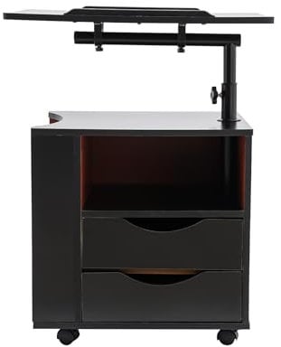 Verstellbarer Nachttisch aus Holz mit Schubladen, 3-stöckiger drehbarer Nachttisch mit Rollen, Zeitungsständer und offenem Regal für Zuhause, Büro und Schule