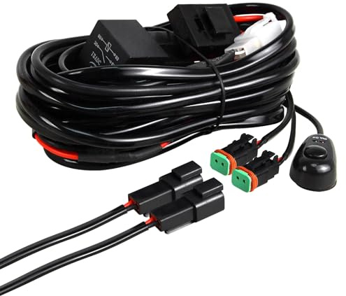 RIGIDON DC 12V/40A 16AWG Kabelbaum Zusatzscheinwerfer Kabelsatz Relais | Wasserdicht Kabelbaum mit DT-Stecker für Scheinwerfer Arbeitsscheinwerfer für Auto Offroad SUV KFZ (Model D für 2 lampe)