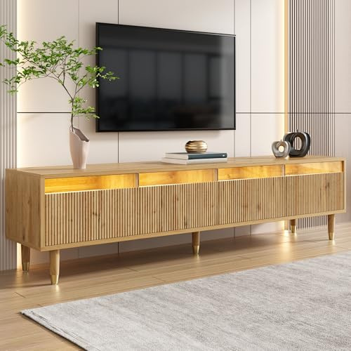 BTM TV Schrank Holz 180, Minimalistisches Design, Große 4 Schubladen, MDF & Acryl, Wohnzimmer, 180x35x45 cm