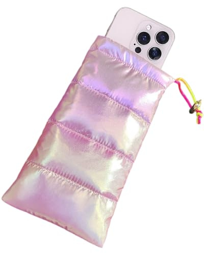 FUGLUS Thermo Handyhülle Tasche Universal Daunen Pouch Handysocke Weihnachten Geschenke für Smartphones Handy Winter Handyhülle Kompatibel iPhone 14 13 12Plus X, Samsung Galaxy ，Universell (Rosa)