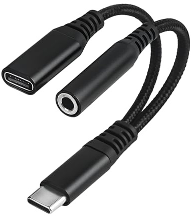 DewGulf Adaptador USB C Jack 3,5 mm con carga rápida PD 60 W, doble puerto universal para teléfonos Android, tabletas, auriculares