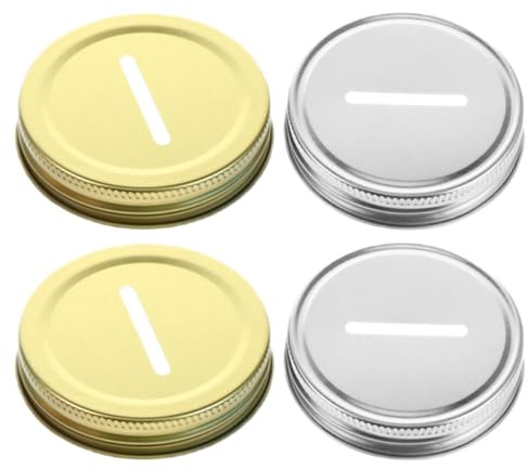 SHINEOFI Münzschlitzdeckel Leicht und Kompakt aus Eisen 4 Stück Breiter Schlitz für Spardosen und Einmachgläser