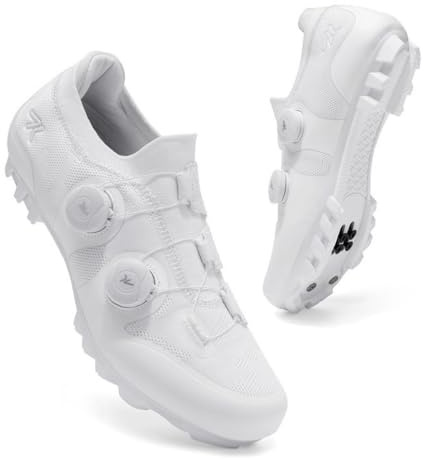 Mateju Fahrradschuhe Herren Damen SPD Mountainbike, Unisex MTB Schuhe mit Schrauben & Stollen, Outdoor Atmungsaktive MTB Radschuhe Mountainbike Schuhe (A33 Weiß,39)