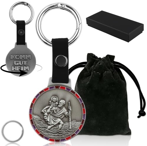 Porte Clé Saint Christophe Ø3,8 cm Médaille Saint Christophe | Porte Bonheur Voiture Argent Porte Clef Protection Conducteur Patron des Voyageurs et Automobilistes