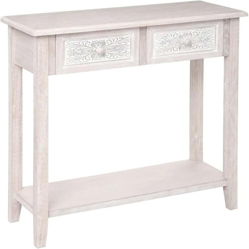 PEGANE Table Meuble d'entrée Console 2 tiroirs - Longueur 80 x Largeur 30 x Hauteur 80 cm
