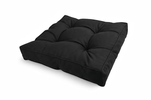 POKAR Stuhlkissen Sitzkissen 50x50x10 cm | Wasserabweisendes Loungekissen | Sitzpolster für Gartenstuhl und Rattanmöbel | Outdoor Sitzauflage Gartenmöbel | Öko Tex Zertifiziert | Made in EU | Schwarz